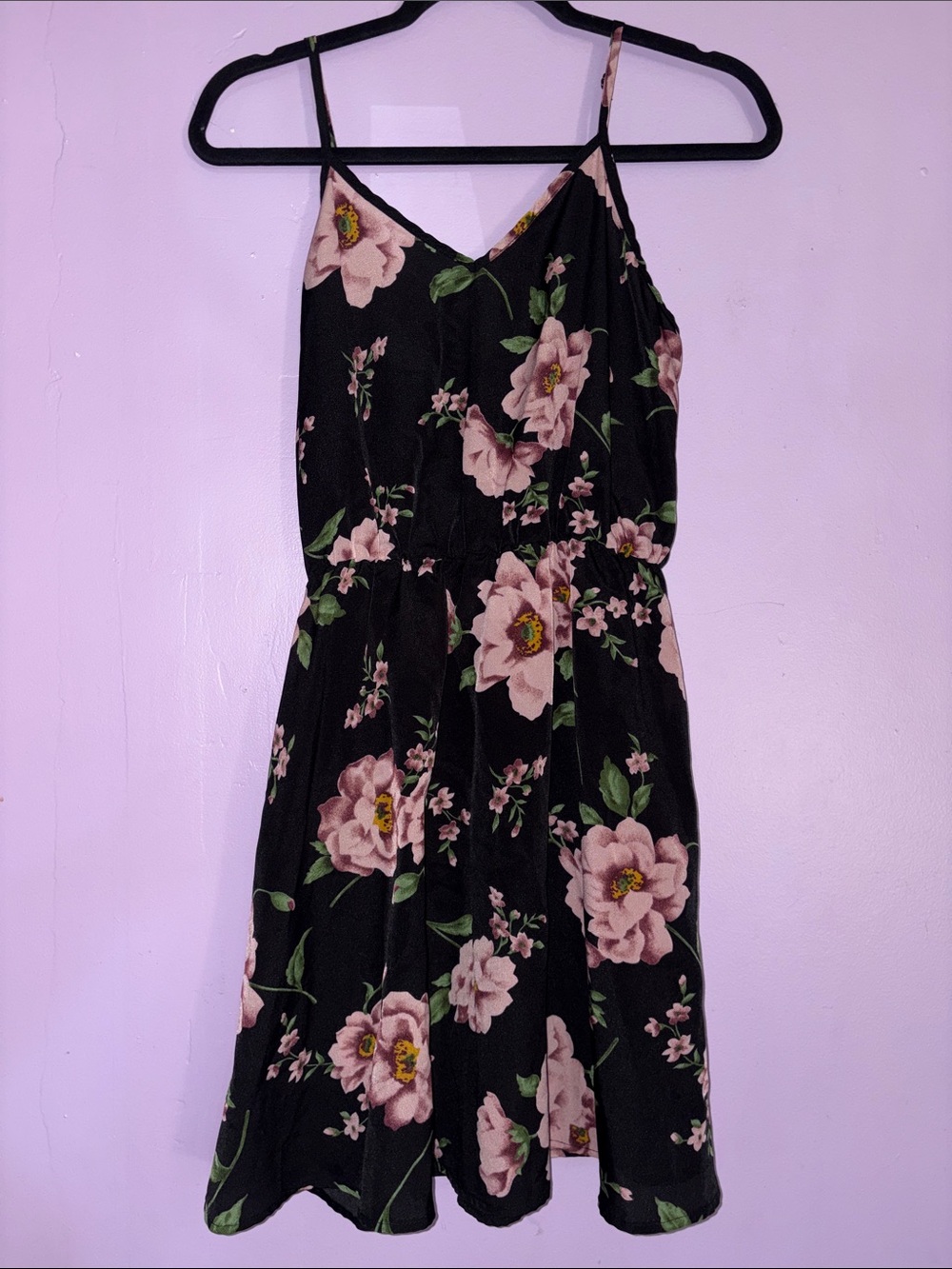 SHEIN Black Mini Dress with Pink Floral Print